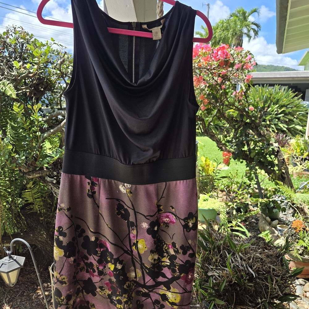 Black and Mauve Floral Cowl Neck Dress